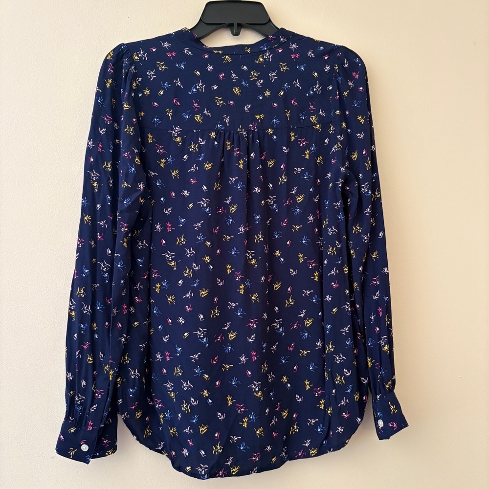 GAP Navy Ditsy Floral Long Sleeve Henley Popover Blouse Small - Picture 3 of 5